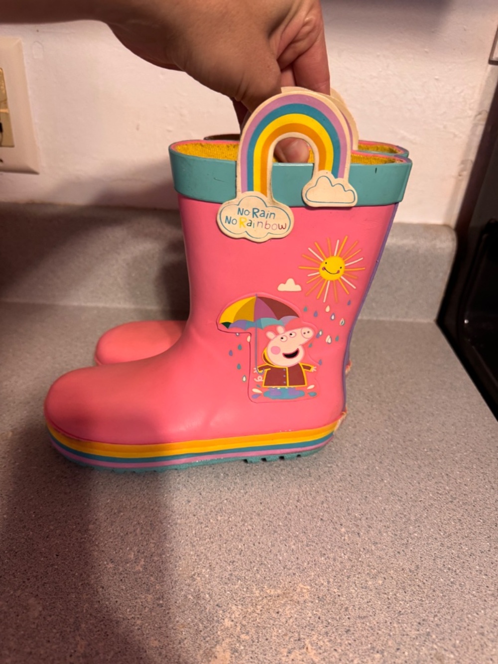 Peppa Pig Pink Rainbow Handle Kids Rain Boots size 11-12 - Picture 6 of 9